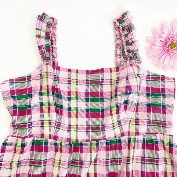 Torrid Midi Poplin Tiered Ruffle Strap Dress Cotton Plaid Pink Green Size 3 - Picture 5 of 12